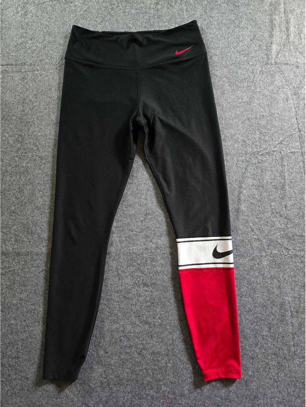 Nike Dri-FIT Women's Black, Red, and White Color Block Athletic Leggings Size M
